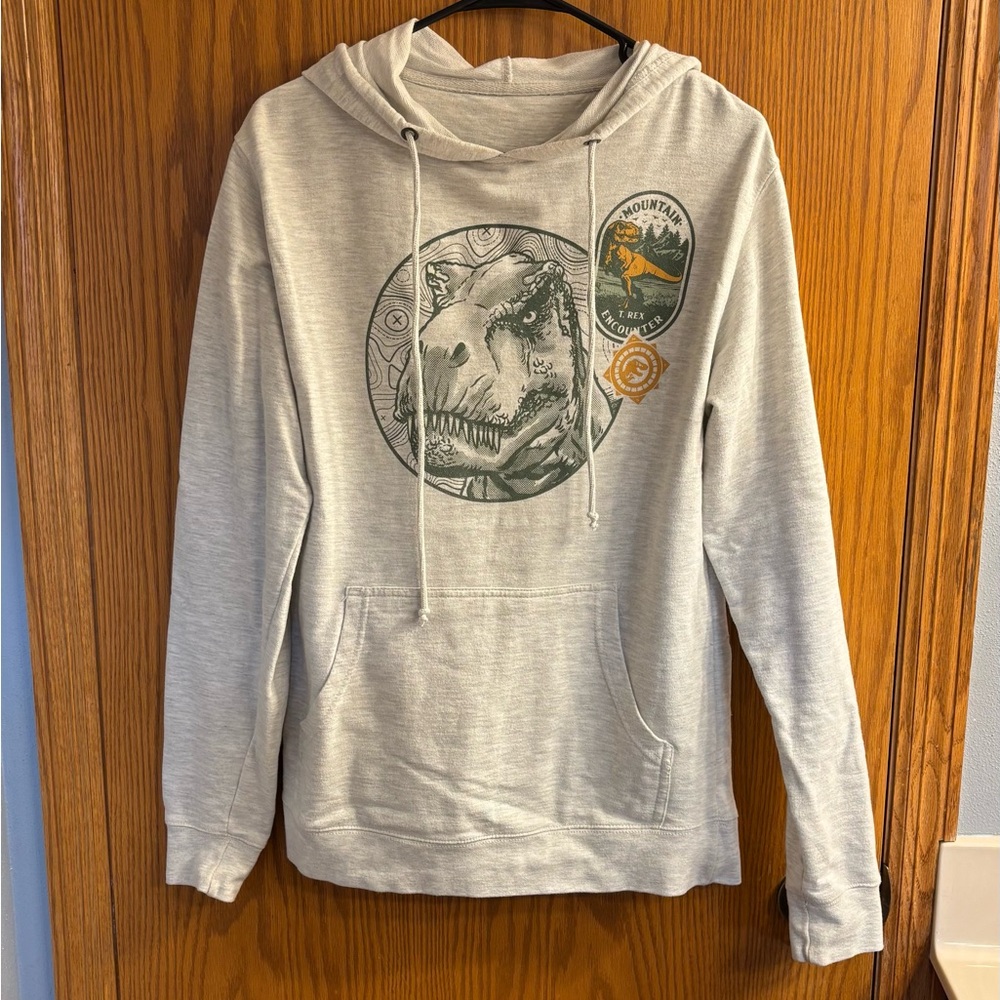 Jurassic Park Universal Studios Gray Dinosaur Graphic Hoodie